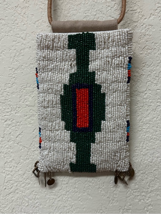 Free People Handbags - Free People White Beaded Mini Crossbody with Green and Red Motif